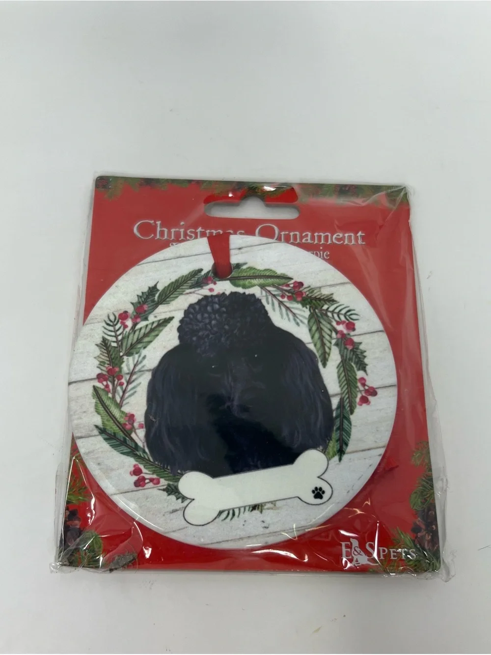 E & S Imports Ceramic Poodle Tree Ornament Dog Puppy Ribbon Cherish Pet